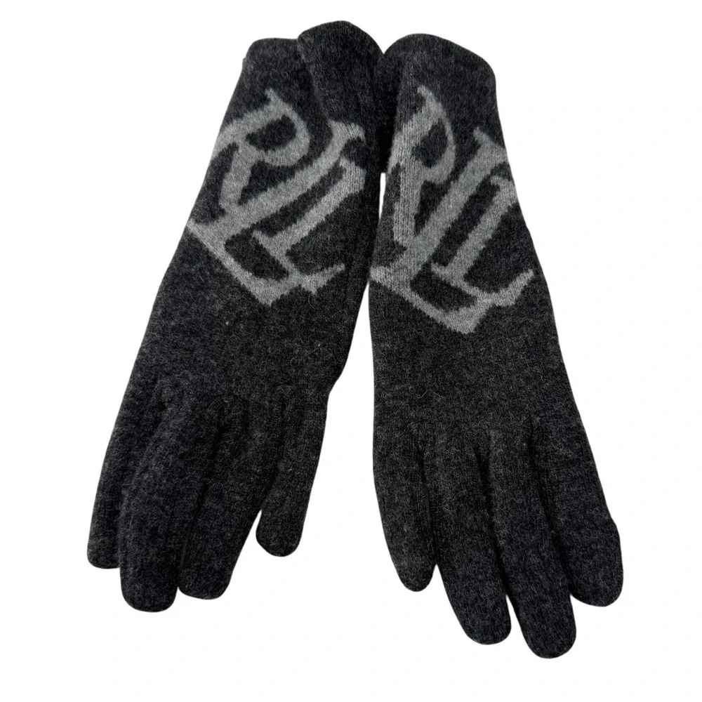 Lauren Ralph Lauren Womens Monogram Wool Blend Tech Gloves Charcoal Small NEW